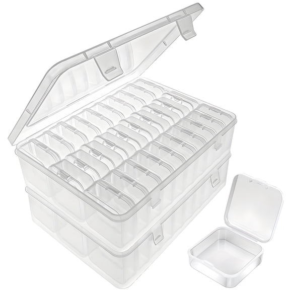 2 Sets Bead Organizer with 30 Small Boxes, Clear Rectangle Plastic Bead Organizer with Lid, Transparent Plastic Bead Storage Container, Storage Case for Small Parts Craft Accessories Jewelry Seeds