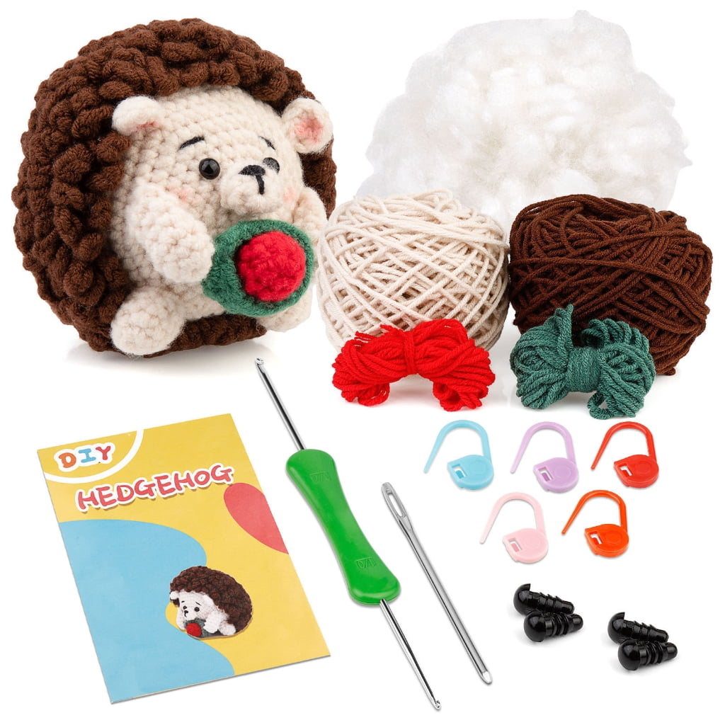 2 Sets Beginners Crochet Kits, Crochet Hedgehog with Yarn, Crochet Hooks, Instructions DIY Crochet Craft Starter Kits