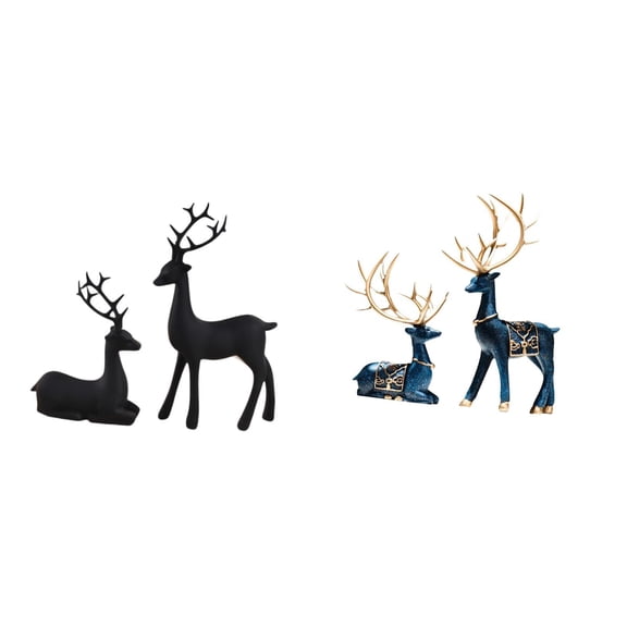 2 Sets Black Reindeer Figurines Elk Deer Ornament Resin Craft for Home Office Balcony Gift Decoration