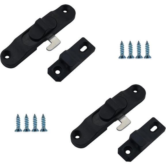 2 Sets Black Sash Horizontal Sliding Lock Hook Latch Screw Aluminum Sliding