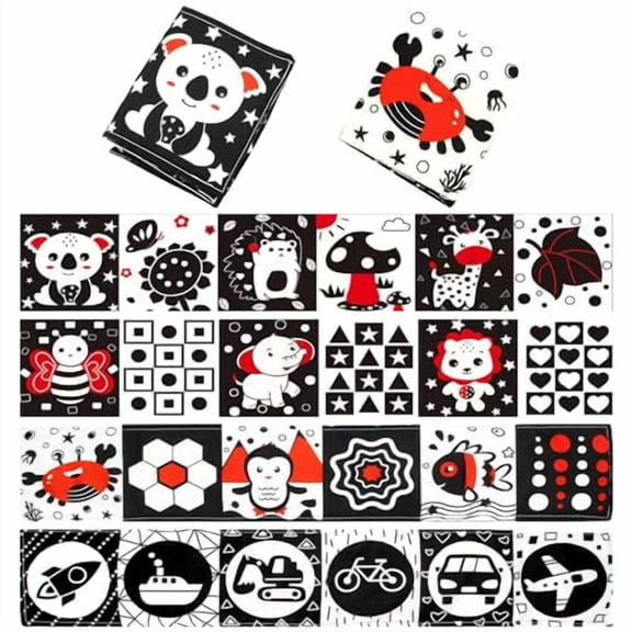 2 Sets Black and White Books 0-6 Months High Contrast Sensory Baby Toys 6 to 12 Months Crinkle Touch Feel Teething Carseat Newborn Shower Gift