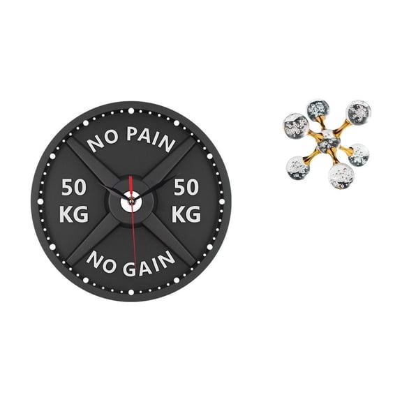 2 Sets Bodybuilding Clock Desktop Figurine Barbell Wall Clock Acrylic Creative Design Gym Office Shelf