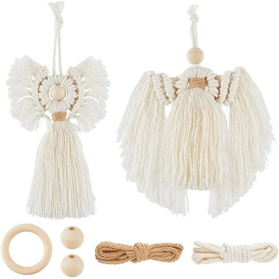 2 Sets Boho Macrame Kit Macrame Ornament Kit Instruction Included Christmas Angel Macrame Keychain Kit with Tassel Macrame Kits for Beginners Adults DIY Wall Hangings Decoration