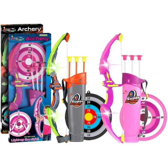 2 Sets Bow and Arrow for Kids, LED Light Up Archery Sets for Kids Outdoor Hunting Game with Quivers and Targets, Girl and Boy Archery Sets for Age 5+ (Green and Pink)