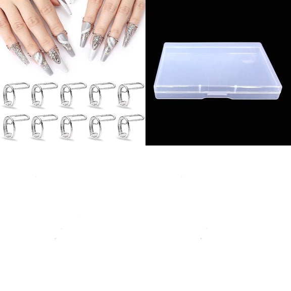 2 Sets Brass Nail Rings Removable Nail Art Decoration Platinum 14x6mm 10pcs/set