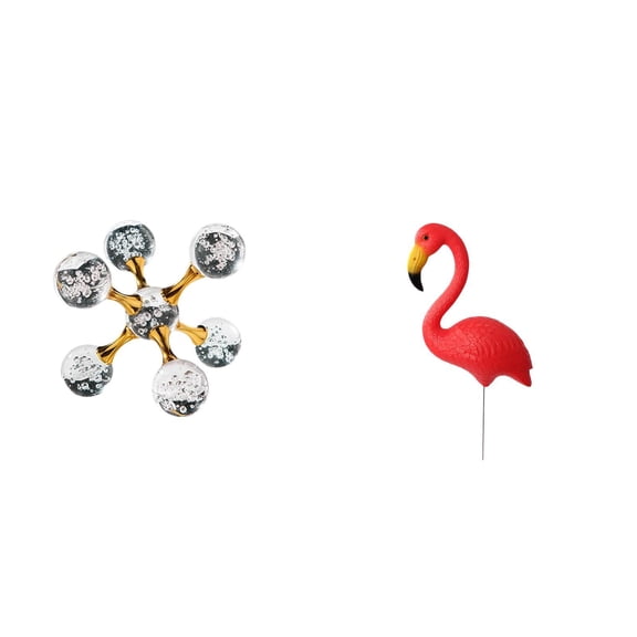 2 Sets Bubble Sphere Flamingo Figurine Garden Stake Lawn Sculpture HDPE Durable for Office Desk Shelf and Yard