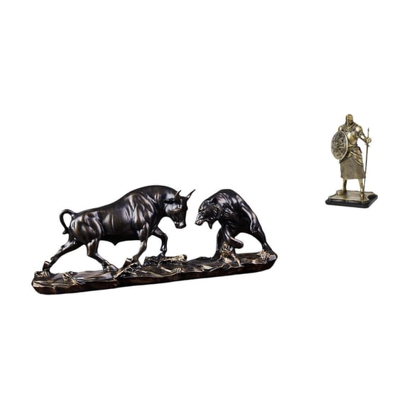 2 Sets Bull Sculpture Knight Statue Desktop Figurine Resin Craft for Home Office Shelf Collectors Gift