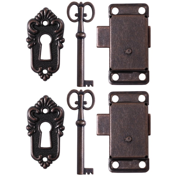 2 Sets Antique Cabinet Locks with Keys, Retro Style Furniture Door Lock, Keyed Security Lock for Cabinets and Drawers