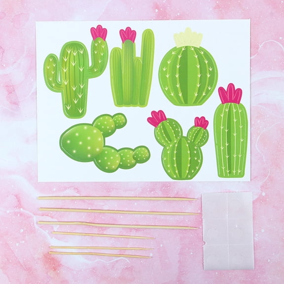MERRYHAPY Cactus Cake Toppers for Wedding Birthday with Lovely Picks Paper Green Creative Fun Size 2 Sets