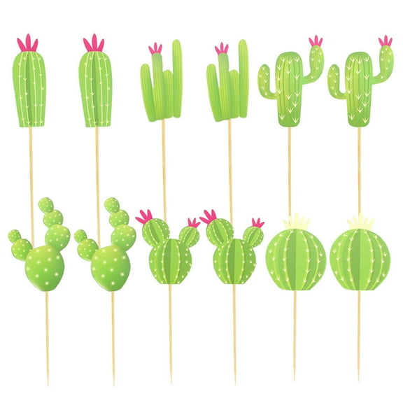 MERRYHAPY Cactus Cake Toppers for Wedding Birthday with Lovely Picks Paper Green Creative Fun Size 2 Sets