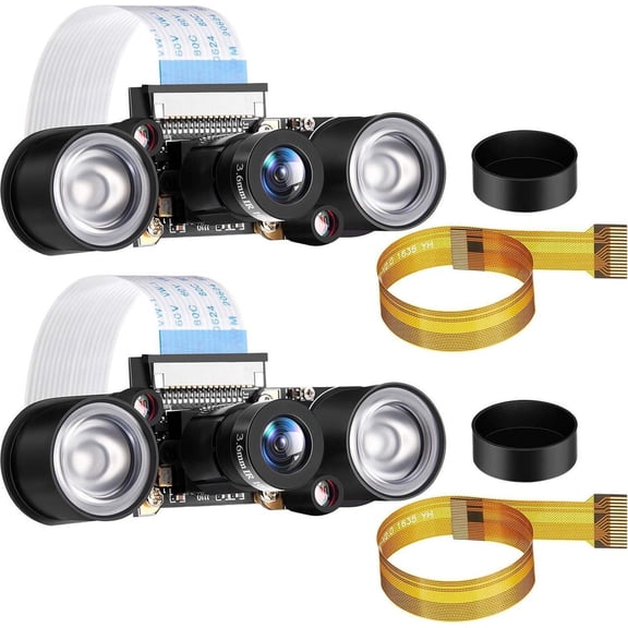 2 Sets for Camera Module 5MP OV5647 1080P Video Webcam Sensor Infrared Night Camera Module Compatible with Raspberry Pi B/B+ A+ RPi 4/3/ 2/1/ Zero/Zero with FFC Cable (Adjustable Focus)