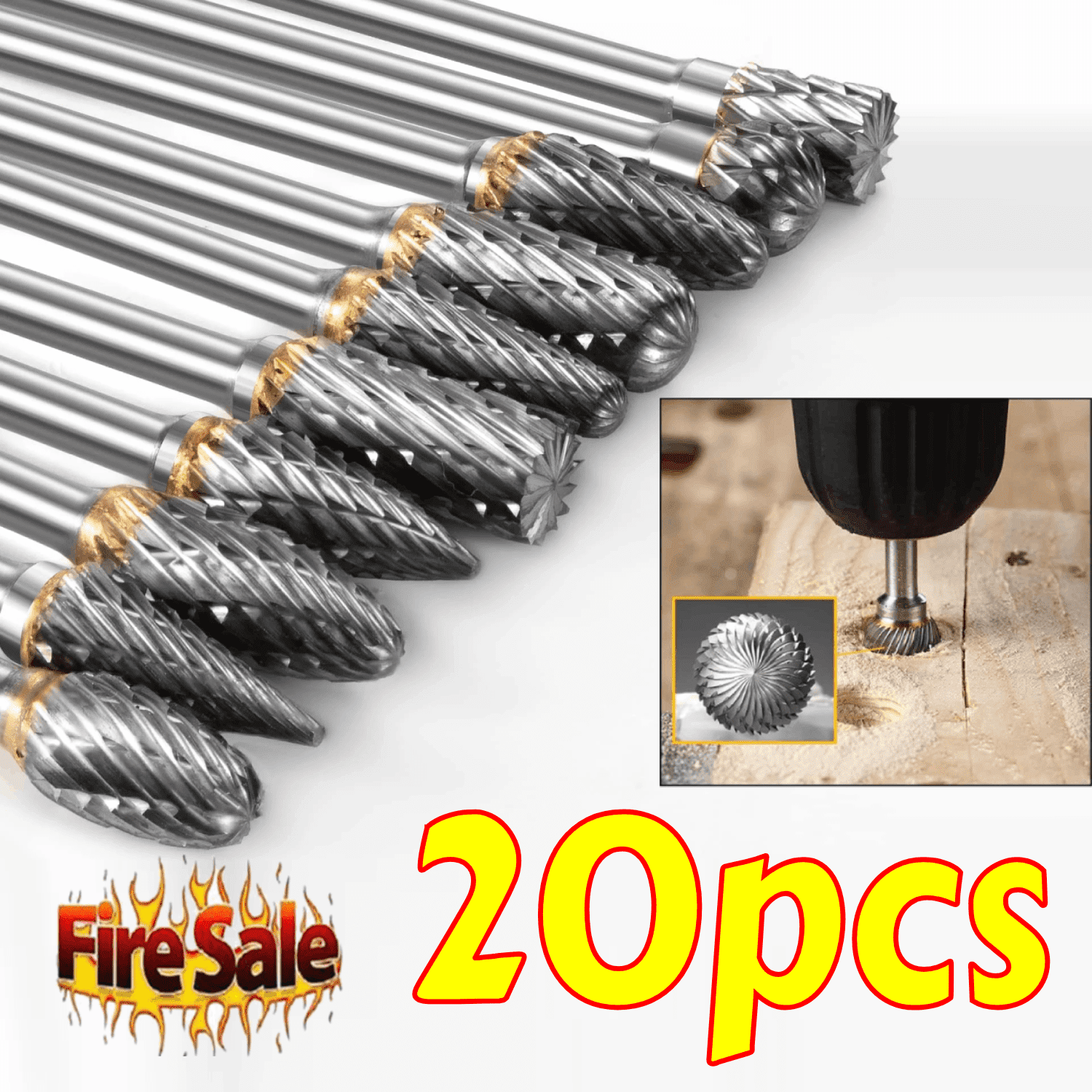 2 Sets Carbide Burr (20-Piece) for Dremel & Rotary Tools, 1/8" Shank Double-Cut Grinding Bits for Metal, Wood, Engraving & Polishing