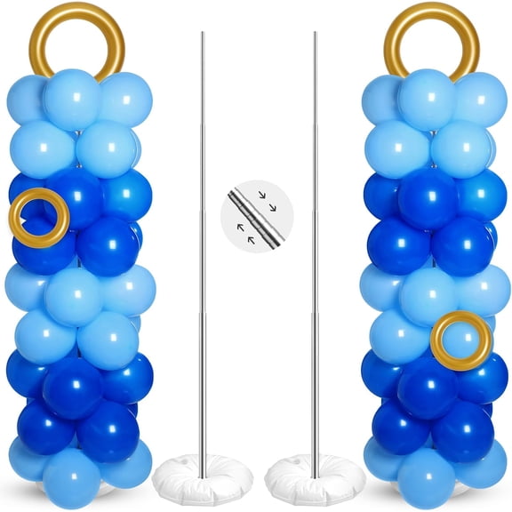 2 Sets Cartoon Hedgehog Theme Balloon Column Stand Kit 100 Pcs Adjustable Blue Balloon Tower Pillar with 4 Pcs Gold Circle for Carnival Circus Theme Birthday Party Decorations