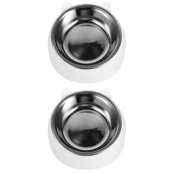 2 Sets Cat Bowl Cup Lid Microchip Pet Feeder Puppy Cats White