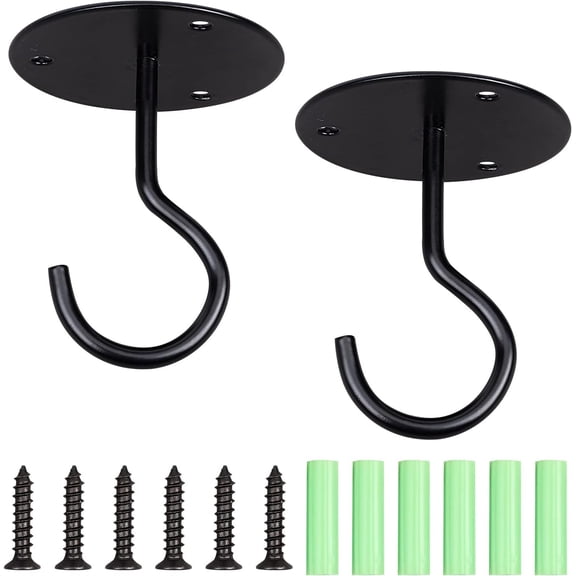 2 Sets Ceiling Mosquito Net Hooks Bunk Bed Hanger Hook Canopy Bed Swag Hooks with Screws and Mounting Anchor Plug for Hanging Mosquito Net Black for DIY