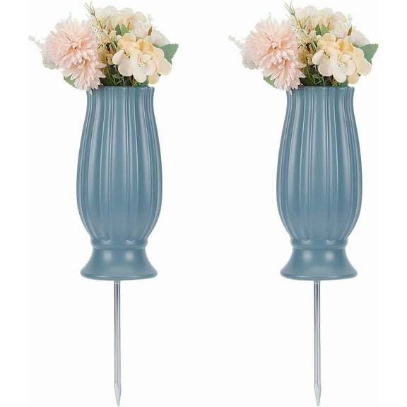 2 Sets Cemetery Vases with Spikes and Drainage Holes Steel Blue Color Plastic Cemetery Vase 9.8inch High Cemetery Cone Flower Holder DIY