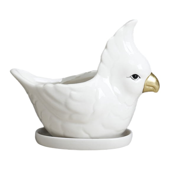 2 Sets Ceramic Flowerpot Parrot Planter Pottery Succulent Container Animals Office White