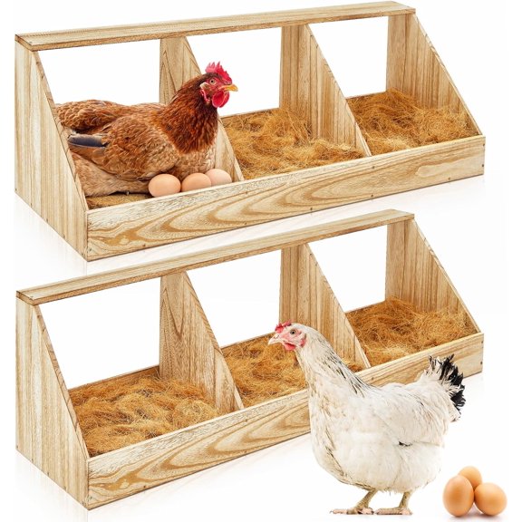 2 Sets Chicken Nesting Boxes 3 Compartment, Wood Chicken Laying Eggs Boxes Versatile Nesting Wall Mount for Hens Duck Poultry Coop Accessories