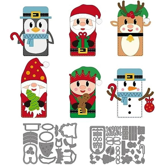 2 Sets Christmas Label Cutting Dies for Card Making Santa Claus Snowman Carbon Steel Embossing Stencils Template for Decorative Embossing Paper Card DIY Scrapbooking Album Craft
