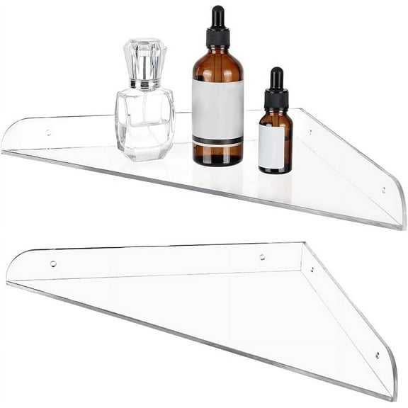 2 Sets Clear Acrylic Corner Mounting Shelf with Anchor Plug & Iron Screw Corner Shelve for Kitchen Room Living Room Bathroom Home Office Clear
