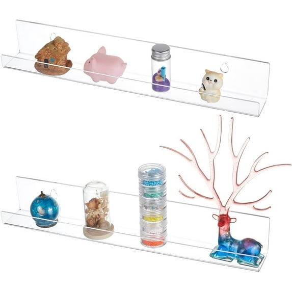 2 Sets Clear Acrylic Shelves 12 Inches Wall Hanging Record Display Shelves for Wall Storage and Display Acrylic Floating Shelves for Bedroom Living Room Kitchen Office Store Perfume