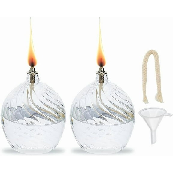 2 Sets Clear Glass Oil Lamp 3.8x3.1inch Rustic Oil Lamp Lantern Chamber Oil Lamps Kerosene Lamp with Cotton Wick
