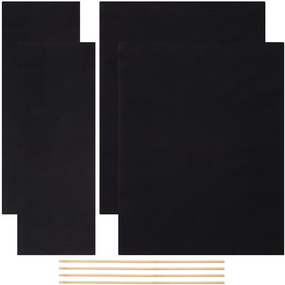 2 Sets Cloth Chair Replacement with 2 Wood Sticks for Director Chair Makeup Chair Seat and Back Black 195~420x530x5~6mm