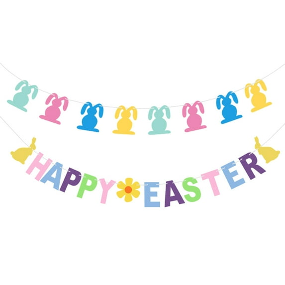 KAKOWELY Rabbit Shape Banner Felt Easter Party Decoration 2Set 11.8x4.7x0.04in