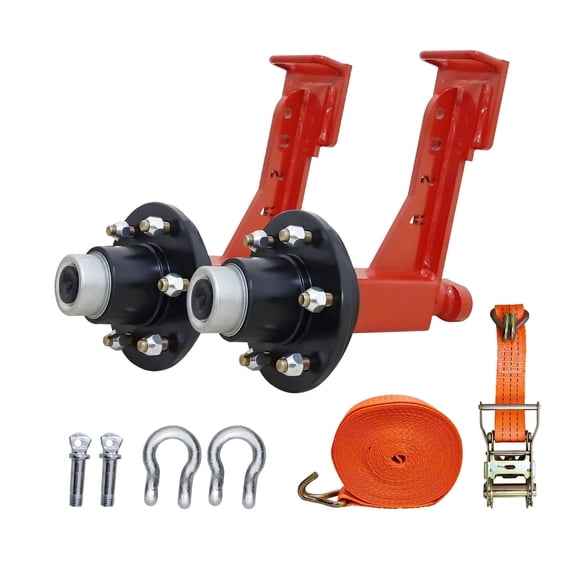 2 Sets of 6-Ear Container Wheel Kits with Heavy-Duty Axles & Ratchet Straps, Fits 20FT/40FT Containers