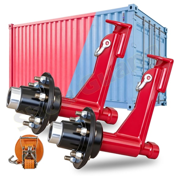 2 Sets of 6-Ear Container Wheel Kits with Heavy-Duty Axles & Ratchet Straps, Fits 20FT/40FT Containers