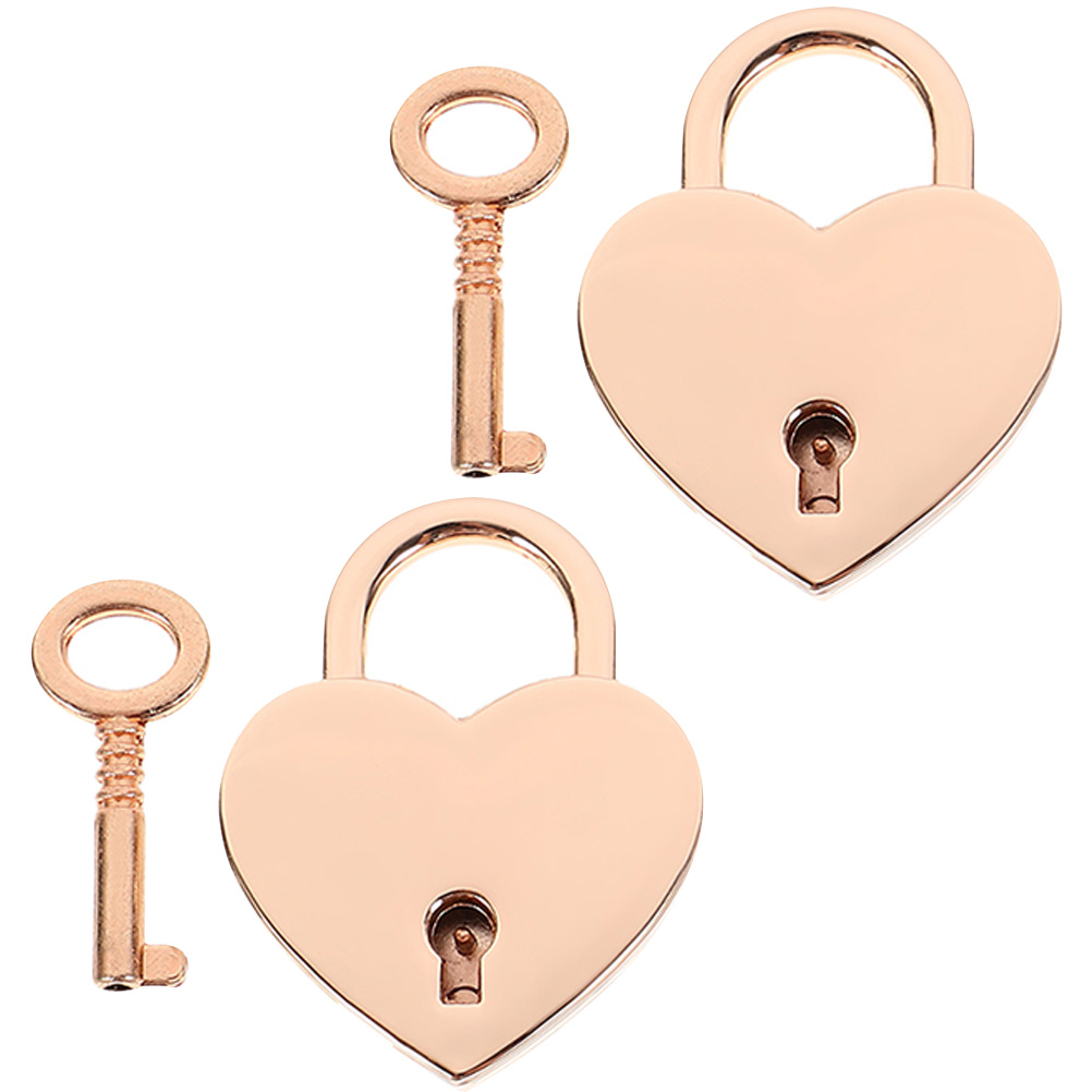 2 Sets Couple Heart Lock Metal Suitcase Shaped Mini Valentine Gift