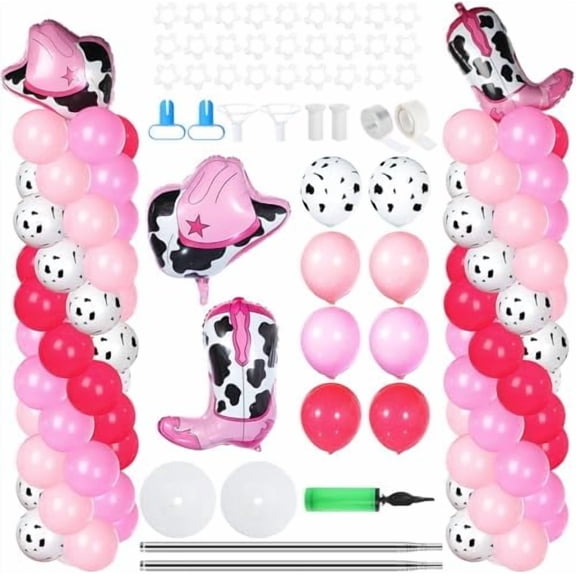 2 Sets Cowgirl Balloon Column Kit with Pink Balloons Adjustable Cowboy Balloon Stand from 1.4 to 6.6 Ft. and Bases for Western Party My First Rodeo Baby Shower Decorations
