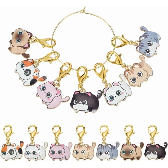 2 Sets Cute Cat Stitch Markers 7 Styles Alloy Enamel Removable Crochet Stitch Marker Charms with Lobster Claw Clasps for Crocheting Knitting Quilting Jewelry Making Accessories