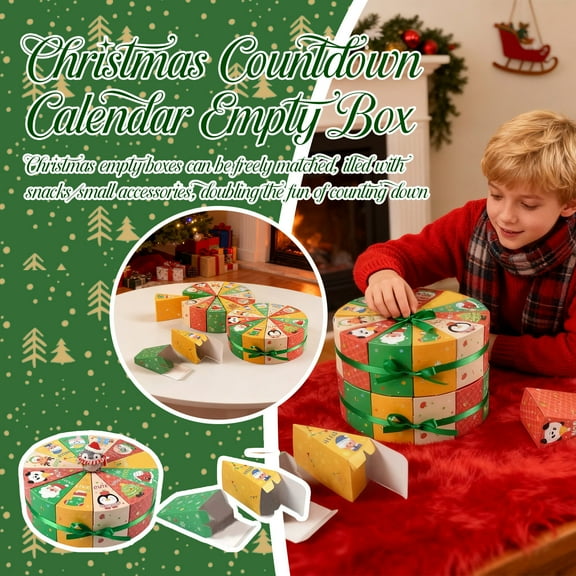2 Sets DIY Advent Calendar 24 Christmas Empty Advent Calendar Box to Fill with Green Ribbon Creative Cardboard