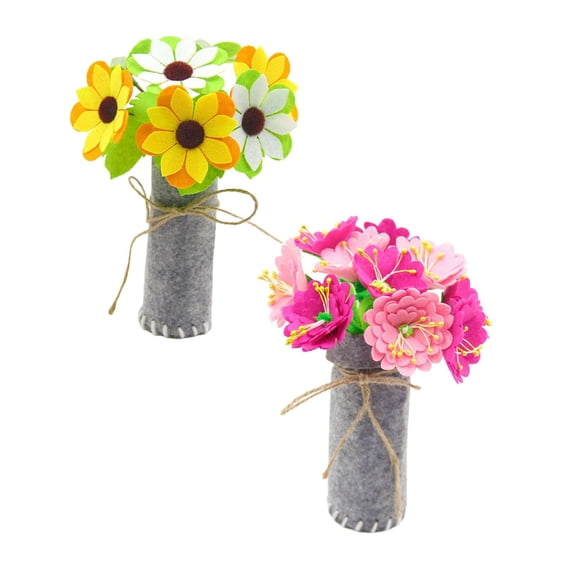 2 Sets DIY Felt Flower Bouquet Kit Sunflower & Pink Floral Non-Woven Potted Flowers Desktop Centerpiece Home Decor Handmade Craft Gift for Mother's Day