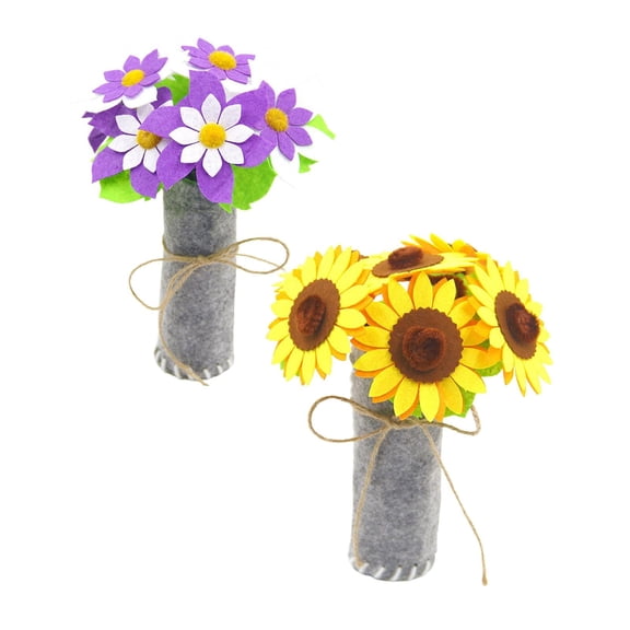 2 Sets DIY Purple Daisy Felt Flower Bouquet Non-Woven Potted Flowers Desktop Ornament Home Office Decor Handmade Craft Gift for Mother's Day Holiday