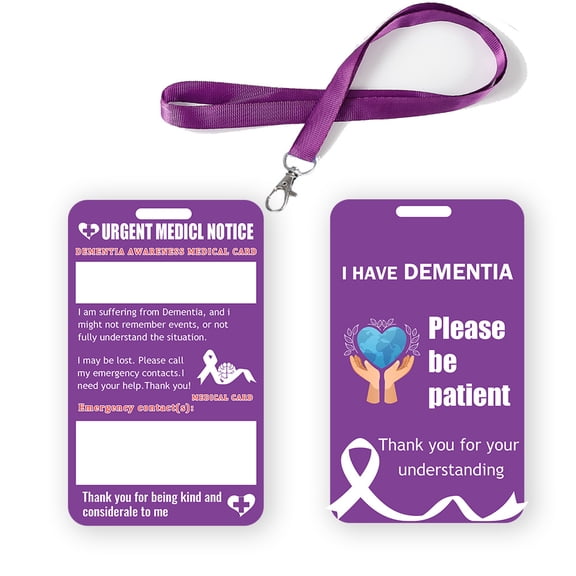 2 Sets Dementia Medical Card Emergency Contact Card with Lanyard Safety Condition Card for Travel,Camping,Daycare Essential