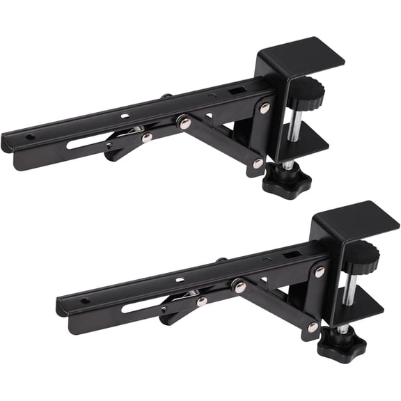 2 Sets Desk Extender Holder Support, Foldable Steel Bracket Extender Keyboard Rack Folding Shelf Brackets with C-Clamp, for Corner Keyboard Tray (Tray Not Included)
