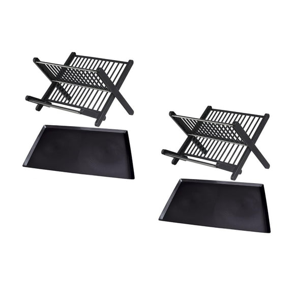 2 Sets Dish Dryer Rack Drip Tray Sink Strainer Drainer Black