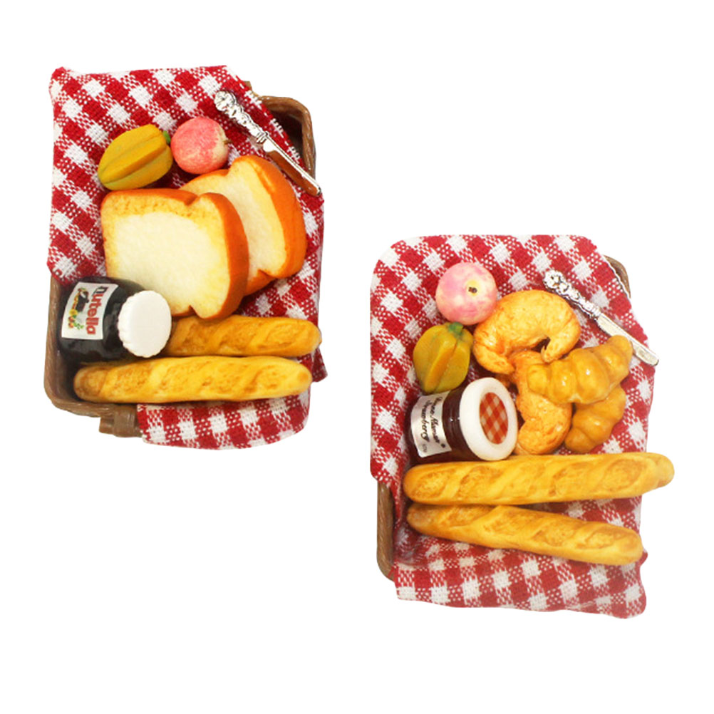 2 Sets Dollhouse Bread Basket Miniature Breads Toy Decor Loaf