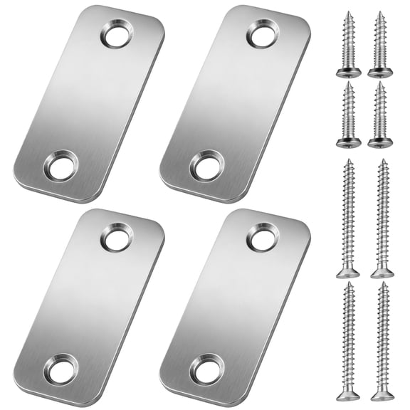 2 Sets Door Hole Cover Plates, Stainless Steel Deadbolt Reinforcement, 2.2 X 1.1 In Round Edge Repair Plate With Screws, Steel Strike Reinforcement