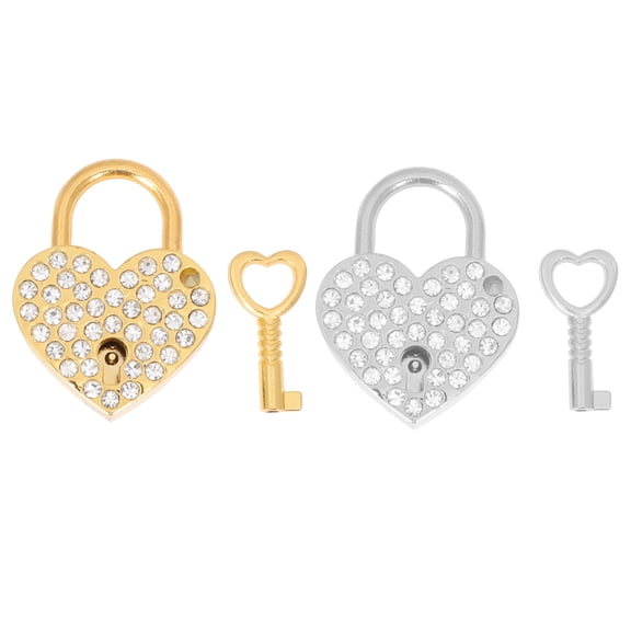 2 Sets Rhinestone Heart Shaped Locks with Heart Padlocks