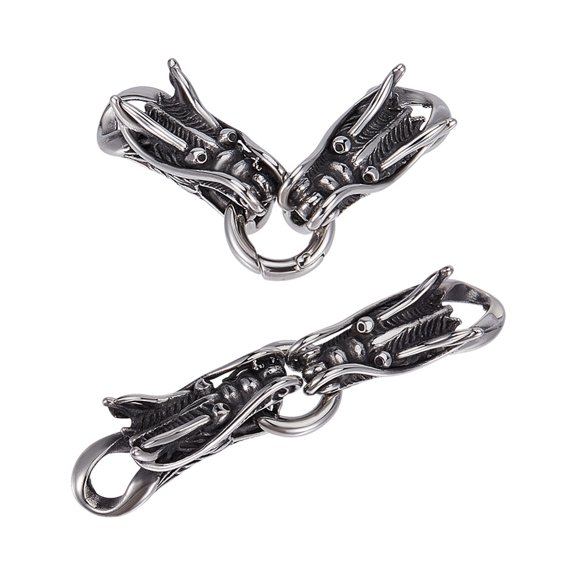 2 Sets Dragon Head Two Cord End Caps Connectors Stainless Steel Cord End Caps Connector with Spring Gate O Ring Silver Spring Gate Rings