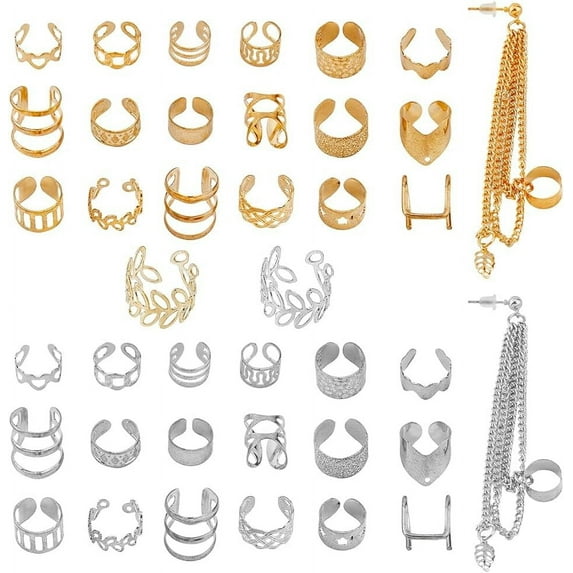 2 Sets Ear Cuff Earrings Ball Post with 40cps Non Piercing Adjustable Ear Cuff Clip on Cartilage Earrings Wrap Earrings Line Cuff Earrings Metal Ear Jewelry Set colorful