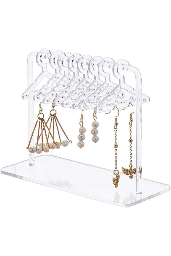 2 Sets Earring Display Stand Holder Acrylic Earring Stud Organizer Holder Rack Transparent Jewelry Display Stand Earring Hanger Rack with with 16pcs Coat Hangers for DIY