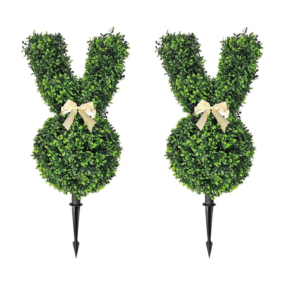 2 Sets Easter Bunny Topiary Tree Artificial Rabbit Topiary Outdoor Decorations 23.6 in Artificial Bunny-Shaped Tree Faux Boxwood Plant for Garden Home Indoor Porch Decor