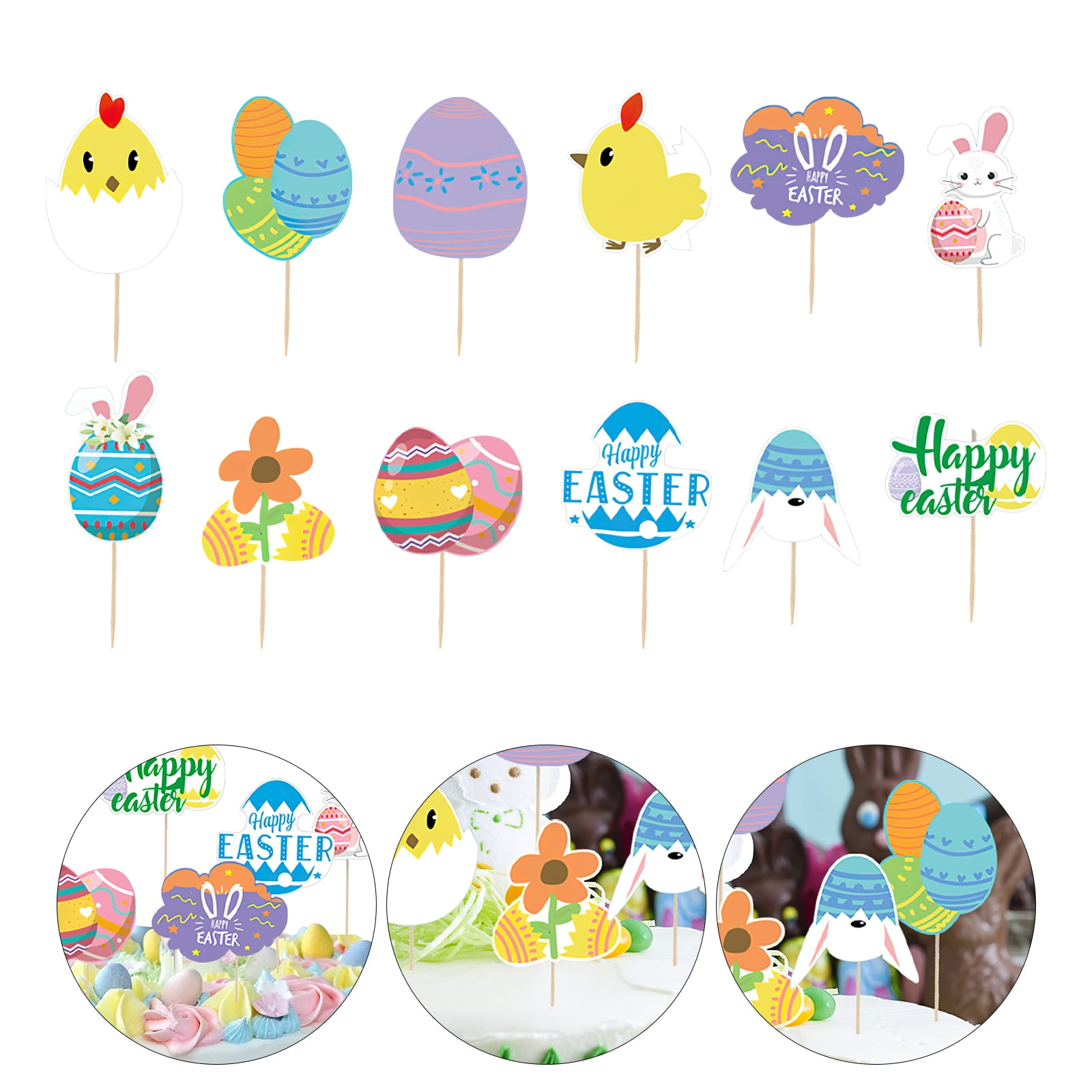 2 Sets Easter Themed Cupcake Toppers Adorable Bunny Cake Picks Cake Decors