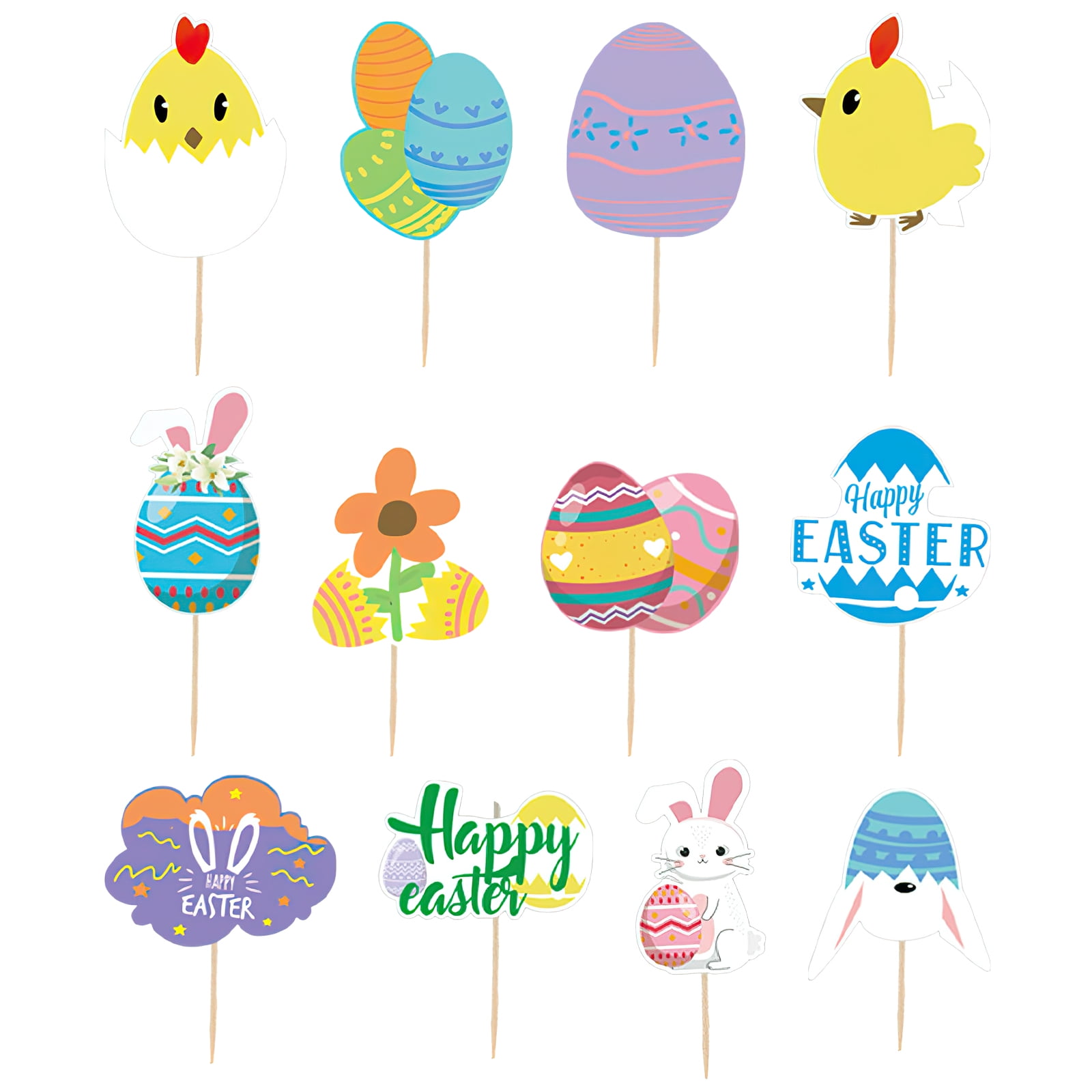 OUNONA Easter Bunny Cupcake Toppers Adorable Rabbit Shaped Cake Picks for Decoration Multi 2 Sets