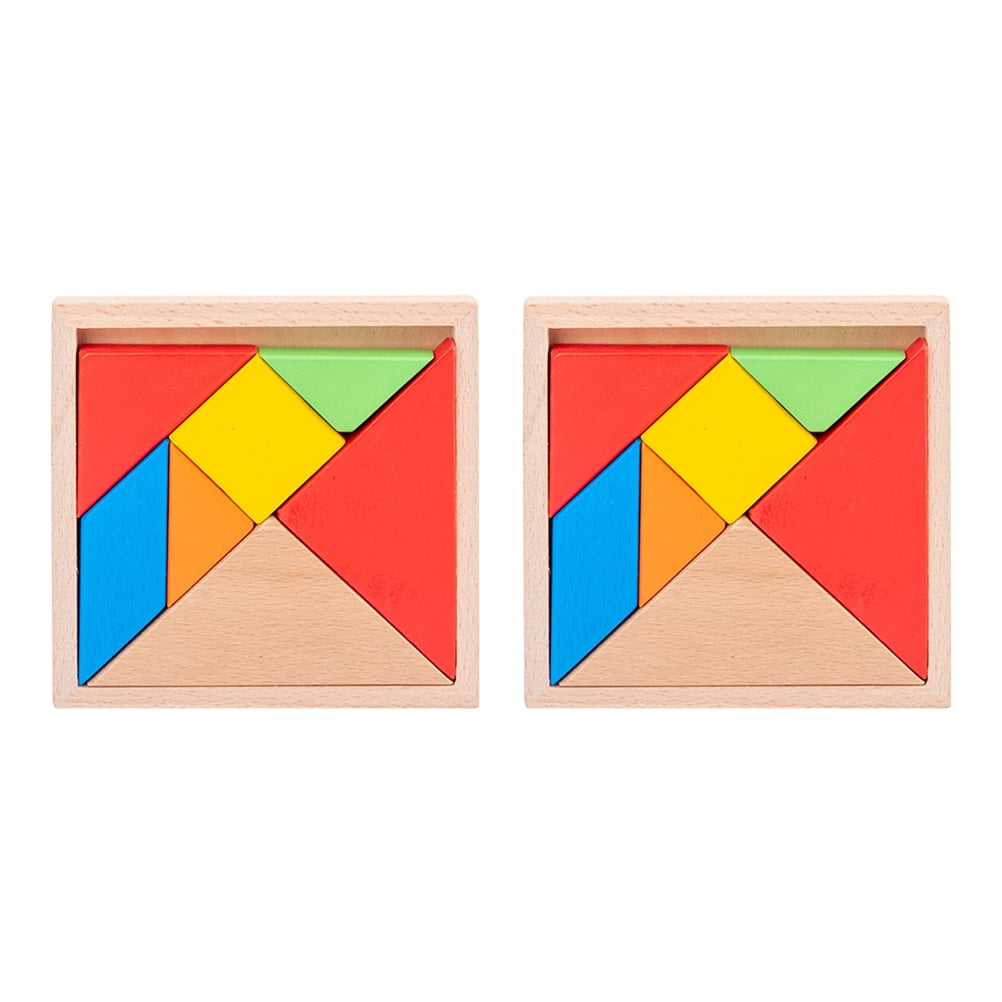 2 Sets Educational Tangram Jigsaws Wooden Colorful Tangram Toy Early