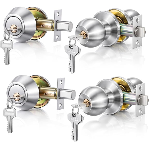 2 Sets Entry Door Knob and Single Cylinder Deadbolt Combo Set
